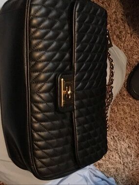 Karl Lagerfeld Black Quilted Crossbody with Gold Hardware